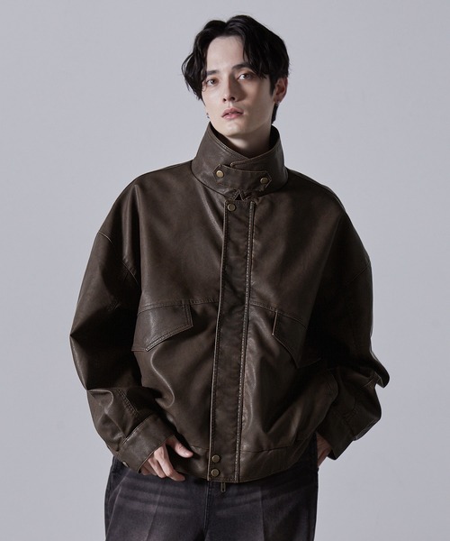 クレイル ヴィンテージデザイン合皮ブルゾン チャコール L CLEL ブルゾン アウター 「CLEL」Vintage Design Blouson