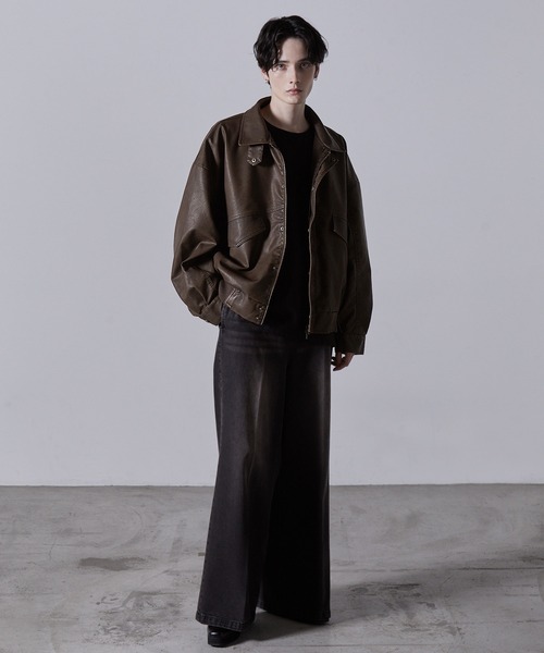 【CLEL】ヴィンテージデザイン合皮ブルゾン　チャコールグレー CLEL（クレイル）の「【CLEL】Vintage Design Blouson