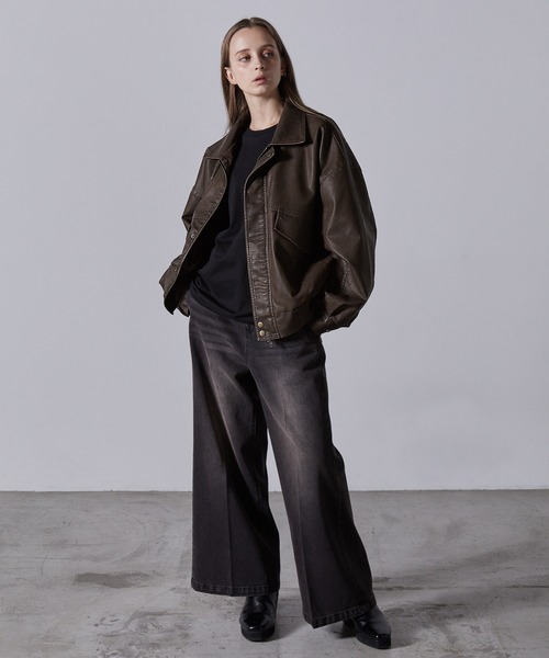 CLEL】Vintage Design Blouson/ヴィンテージデザイン合皮