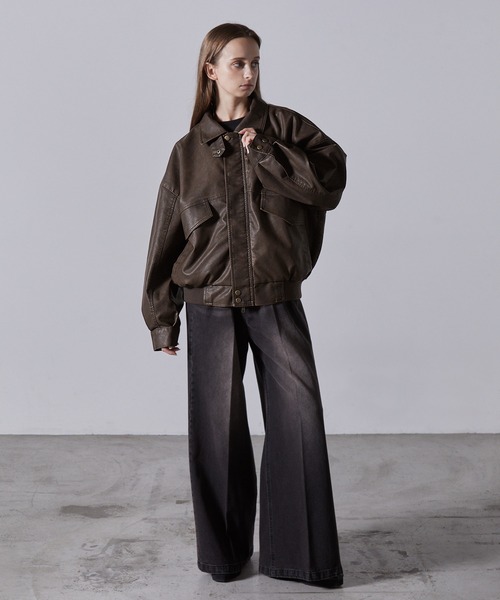 CLEL】Vintage Design Blouson/ヴィンテージデザイン合皮