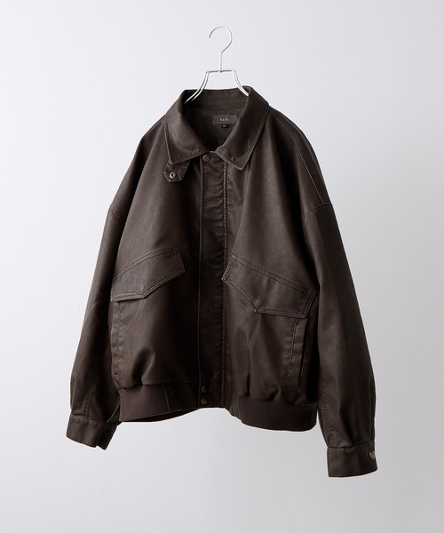 vintage ギミックデザイン レザーブルゾン ボンバージャケット グランジ CLEL ブルゾン アウター 「CLEL」Vintage Design Blouson