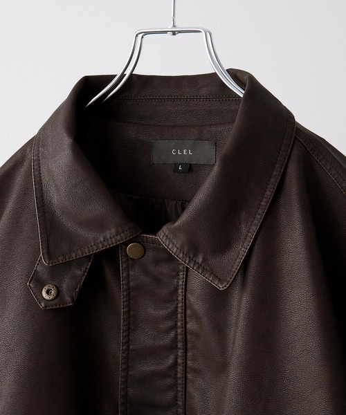 【CLEL】ヴィンテージデザイン合皮ブルゾン S ブラウン CLEL ブルゾン アウター 「CLEL」Vintage Design Blouson