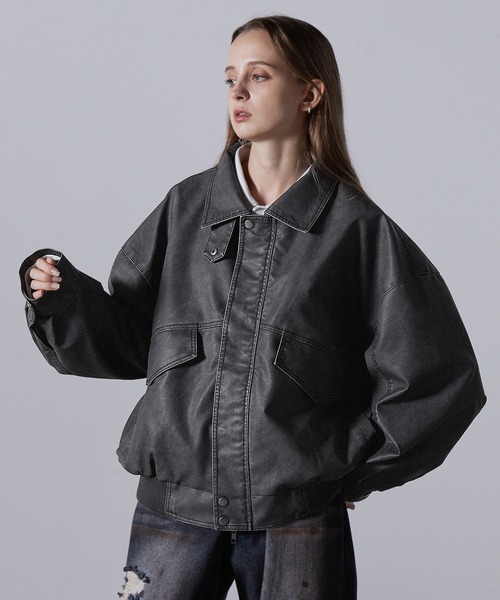 本日まで！CLEL ハイヴィンテージデザイン合皮ブルゾン　ホワイト系　S CLEL】High Vintage Design Blouson/ハイヴィンテージデザイン合