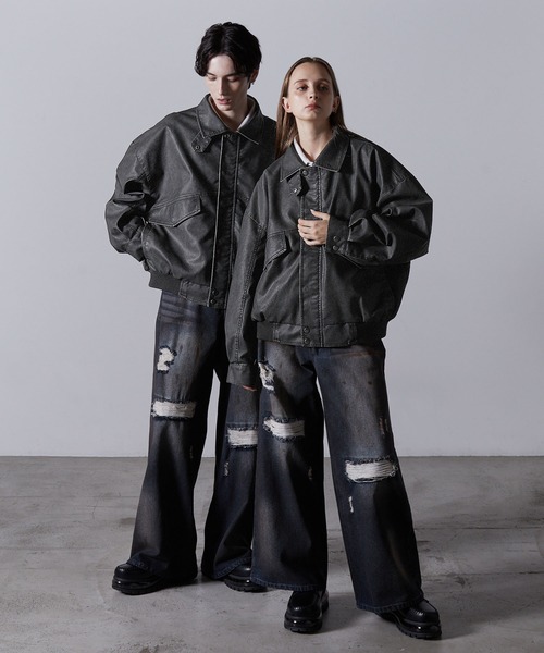 CLEL ヴィンテージデザイン合皮ブルゾン XS ブラック CLEL】Vintage Design Blouson/ヴィンテージデザイン合皮