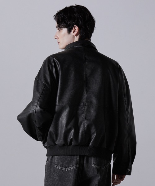 CLEL ヴィンテージデザイン合皮ブルゾン ブラック S CLEL】Vintage Design Blouson/ヴィンテージデザイン合皮