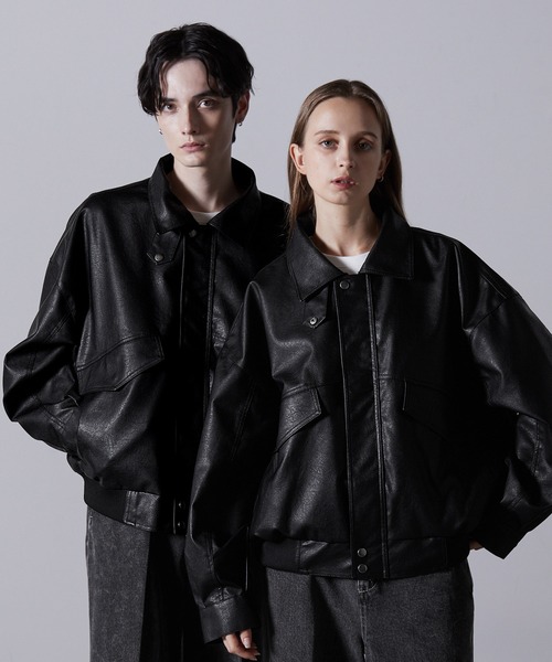 CLEL】Vintage Design Blouson/ヴィンテージデザイン合皮