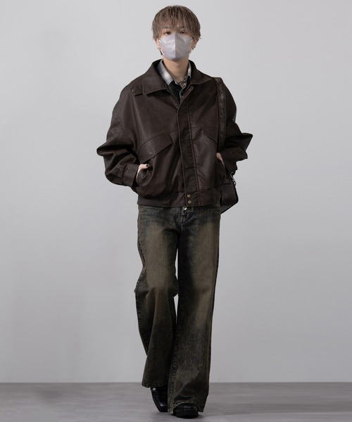 CLEL ヴィンテージデザイン合皮ブルゾン CLEL ブルゾン アウター 「CLEL」Vintage Design Blouson