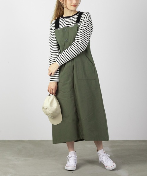 NAVY（ネイビー）の「ミリタリージャンパースカート（ジャンパースカート・レディース・ベージュ/カーキ/ブラック・M/L）」の3枚目の写真