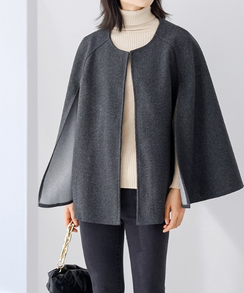 a lot of love（ア ロット オブ ラブ）の「アームスリット ノーカラーポンチョ（ポンチョ・レディース・アイボリー/ブラック/ブラウン/グレー・FREE）」の17枚目の写真