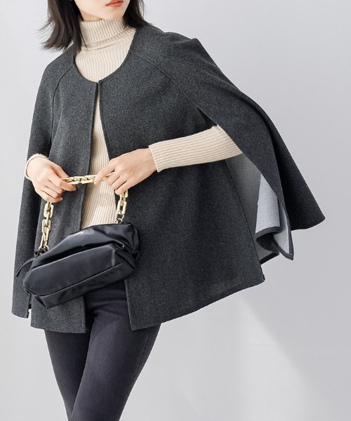 a lot of love（ア ロット オブ ラブ）の「アームスリット ノーカラーポンチョ（ポンチョ・レディース・アイボリー/ブラック/ブラウン/グレー・FREE）」の21枚目の写真