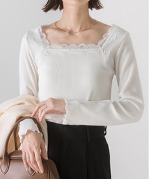 スクエア レース テレコ ロングTシャツ