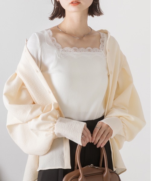 ad thie(アドティエ)の「スクエア レース テレコ ロングTシャツ(Tシャツ/カットソー・レディース・ラベンダー/ブラック/ベージュ/ピンクベージュ/モカ/オフホワイト・LARGE/MEDIUM)」の8枚目の写真
