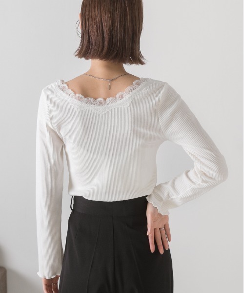 ad thie(アドティエ)の「スクエア レース テレコ ロングTシャツ(Tシャツ/カットソー・レディース・ラベンダー/ブラック/ベージュ/ピンクベージュ/モカ/オフホワイト・LARGE/MEDIUM)」の9枚目の写真