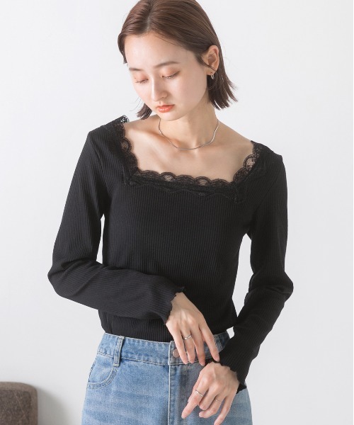 ad thie(アドティエ)の「スクエア レース テレコ ロングTシャツ(Tシャツ/カットソー・レディース・ラベンダー/ブラック/ベージュ/ピンクベージュ/モカ/オフホワイト・LARGE/MEDIUM)」の12枚目の写真