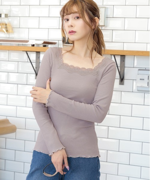 ad thie(アドティエ)の「スクエア レース テレコ ロングTシャツ(Tシャツ/カットソー・レディース・ラベンダー/ブラック/ベージュ/ピンクベージュ/モカ/オフホワイト・LARGE/MEDIUM)」の21枚目の写真