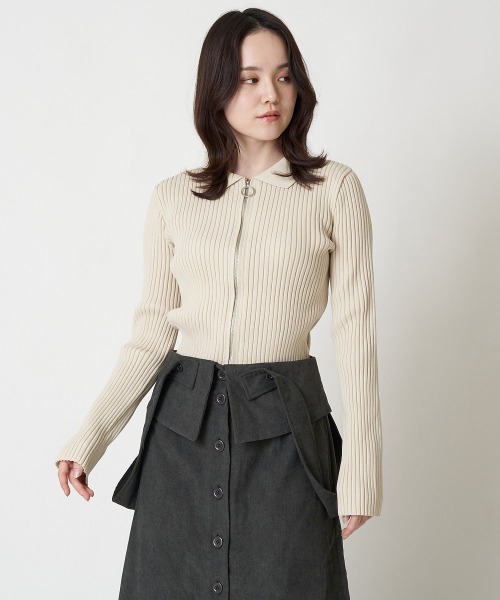 A de a.v.v（アードアー・ヴェ・ヴェ）の「襟付きWジップカーデ（カーディガン/ボレロ・レディース・ブラック/アイボリー/ブルー・39）」の2枚目の写真