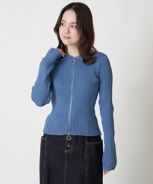 A de a.v.v（アードアー・ヴェ・ヴェ）の「襟付きWジップカーデ（カーディガン/ボレロ・レディース・ブラック/アイボリー/ブルー・39）」の15枚目の写真