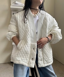 ULEULA | キルティングVネックノーカラーブルゾン(ノーカラージャケット)