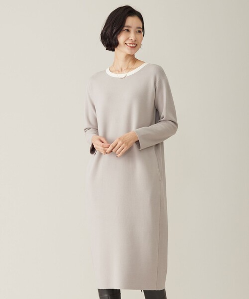 J.PRESS(ジェイプレス)の「【WEB限定カラーあり・洗える】TRIM RAYON STRETCH ニット ワンピース(ワンピース・レディース・ベージュ系/ネイビー系/ブラック系・9/11)」の3枚目の写真