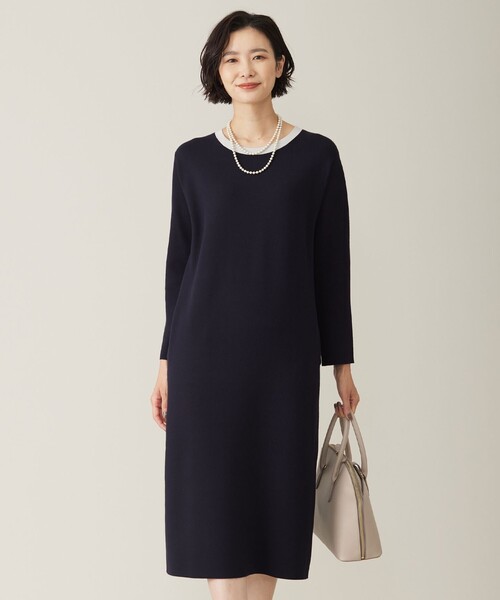 J.PRESS(ジェイプレス)の「【WEB限定カラーあり・洗える】TRIM RAYON STRETCH ニット ワンピース(ワンピース・レディース・ベージュ系/ネイビー系/ブラック系・9/11)」の1枚目の写真