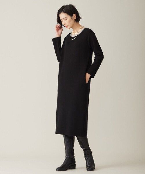 J.PRESS(ジェイプレス)の「【WEB限定カラーあり・洗える】TRIM RAYON STRETCH ニット ワンピース(ワンピース・レディース・ベージュ系/ネイビー系/ブラック系・9/11)」の5枚目の写真