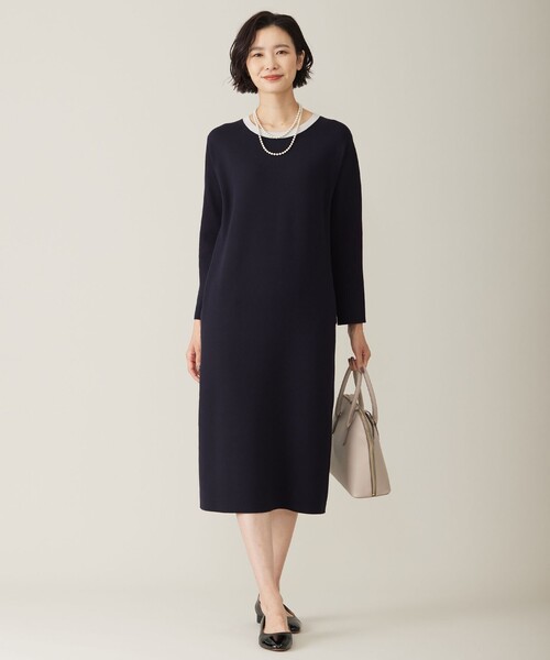 J.PRESS(ジェイプレス)の「【WEB限定カラーあり・洗える】TRIM RAYON STRETCH ニット ワンピース(ワンピース・レディース・ベージュ系/ネイビー系/ブラック系・9/11)」の8枚目の写真