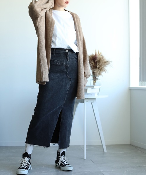 aimoha(アイモハ)の「前スリットアシンメトリー異素材デニムタイトスカート(スカート・レディース・ブラック/グレー・X-LARGE/SMALL/MEDIUM/LARGE)」の9枚目の写真