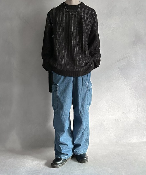 SERACE オーバーサイズ ニットセーター グレー/ブラック SERACE】Oversize openwork sheer knit / オーバーサイズ透かし