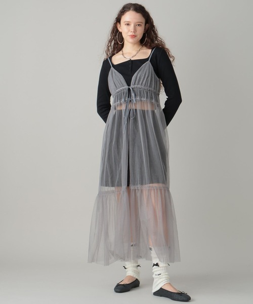 FOREVER 21(フォーエバー トゥエンティーワン)の「フロントリボンラメチュールワンピース(ワンピース・レディース・アイボリー/ブラック/チャコールグレー・FREE)」の9枚目の写真