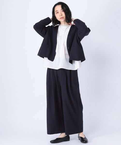 studio CLIP（スタディオクリップ）の「《natural by clip》リネンジャケット×ワイドパンツ[プチサイズあり]（ノーカラージャケット・レディース・ベージュ系その他7/ネイビー/ブラック・FREE/PF）」の8枚目の写真