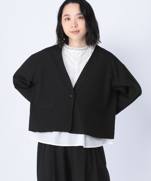 studio CLIP（スタディオクリップ）の「《natural by clip》リネンジャケット×ワイドパンツ[プチサイズあり]（ノーカラージャケット・レディース・ベージュ系その他7/ネイビー/ブラック・FREE/PF）」の12枚目の写真