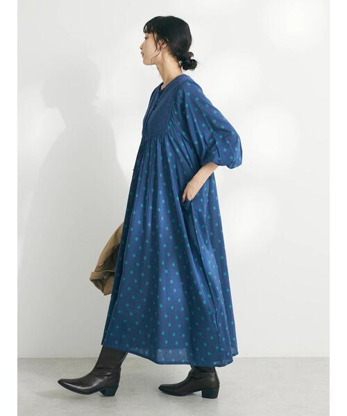 CRAFT STANDARD BOUTIQUE(クラフトスタンダードブティック)の「インド綿混キルト切替花柄ワンピース(ワンピース・レディース・ブルー/ブラック/ネイビー・FREE)」の12枚目の写真