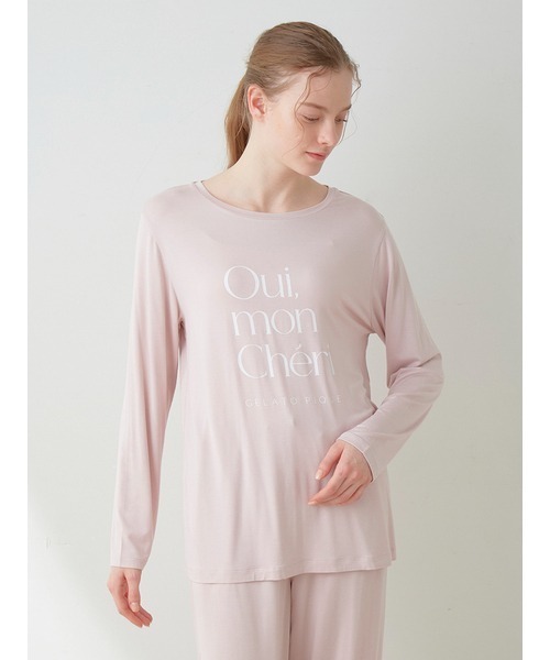 値下げ新品 タグ付 ジェラートピケ Oui,レーヨンロゴロンT パンツセット F ☆新品タグ付☆gelatopique Qui,レーヨンロゴロンT＆ロングパンツ