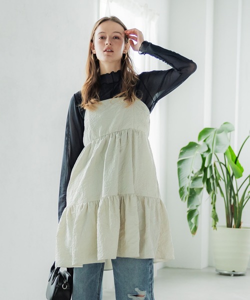 coca(coca)(コカ)の「シースルーレイヤードトップス(Tシャツ/カットソー・レディース・ベージュ/ライトグリーン/ブラック/アイボリー・M/L/S)」の18枚目の写真