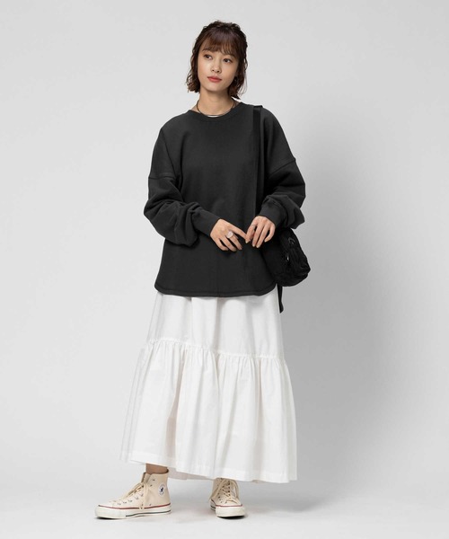 BACK NUMBER(バックナンバー)の「【BACK NUMBER】ドロップショルダー裾ラウンドスウェット(スウェット・レディース・ホワイト/ダークグレー・LARGE/SMALL/MEDIUM)」の9枚目の写真