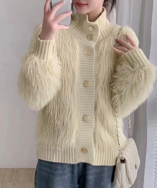 Miniministore(ミニミニストア)の「ファーカーディガン スタンドカラー 韓国(カーディガン/ボレロ・レディース・ラベンダー/ベージュ/ピンク/ホワイト・FREE)」の3枚目の写真