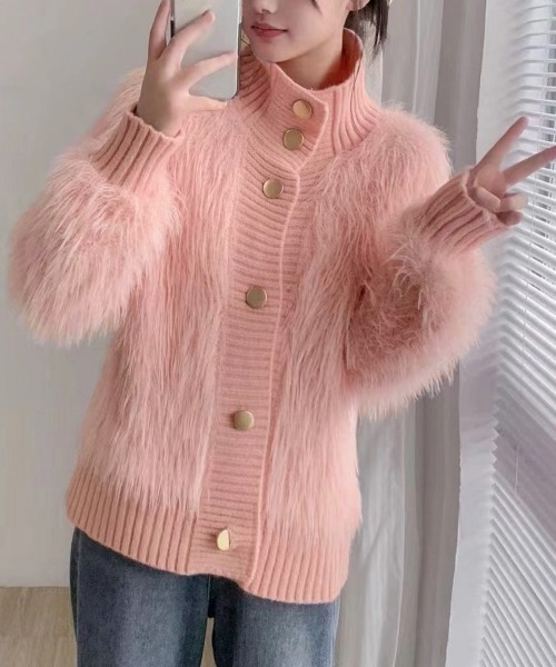 Miniministore(ミニミニストア)の「ファーカーディガン スタンドカラー 韓国(カーディガン/ボレロ・レディース・ラベンダー/ベージュ/ピンク/ホワイト・FREE)」の1枚目の写真