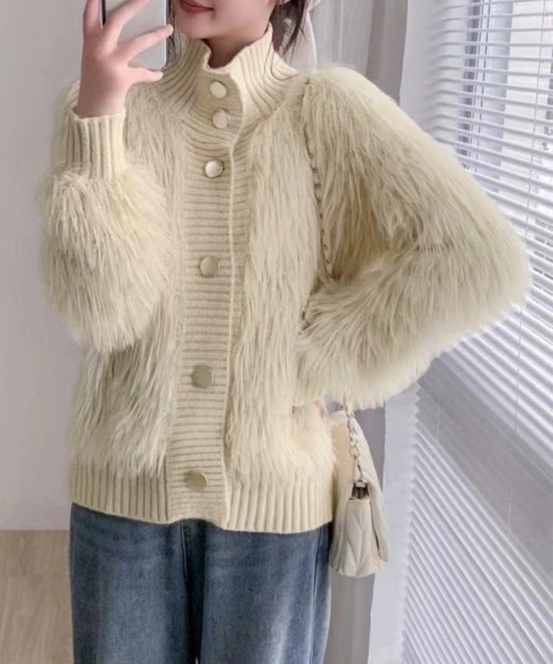 Miniministore(ミニミニストア)の「ファーカーディガン スタンドカラー 韓国(カーディガン/ボレロ・レディース・ラベンダー/ベージュ/ピンク/ホワイト・FREE)」の5枚目の写真
