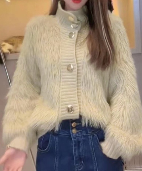Miniministore(ミニミニストア)の「ファーカーディガン スタンドカラー 韓国(カーディガン/ボレロ・レディース・ラベンダー/ベージュ/ピンク/ホワイト・FREE)」の6枚目の写真