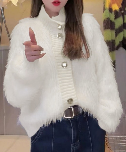 Miniministore(ミニミニストア)の「ファーカーディガン スタンドカラー 韓国(カーディガン/ボレロ・レディース・ラベンダー/ベージュ/ピンク/ホワイト・FREE)」の8枚目の写真