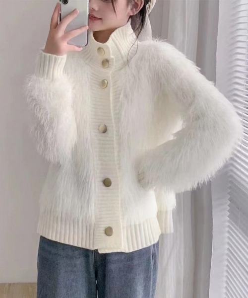 Miniministore(ミニミニストア)の「ファーカーディガン スタンドカラー 韓国(カーディガン/ボレロ・レディース・ラベンダー/ベージュ/ピンク/ホワイト・FREE)」の9枚目の写真