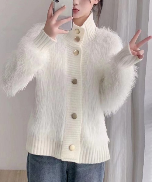 Miniministore(ミニミニストア)の「ファーカーディガン スタンドカラー 韓国(カーディガン/ボレロ・レディース・ラベンダー/ベージュ/ピンク/ホワイト・FREE)」の10枚目の写真