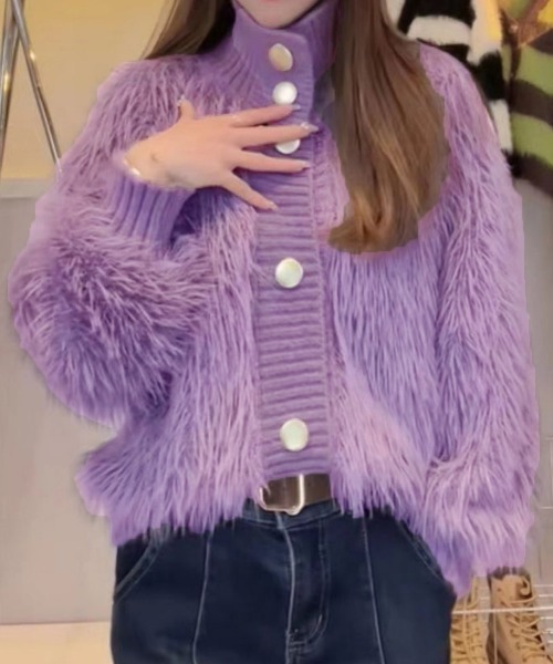 Miniministore(ミニミニストア)の「ファーカーディガン スタンドカラー 韓国(カーディガン/ボレロ・レディース・ラベンダー/ベージュ/ピンク/ホワイト・FREE)」の11枚目の写真