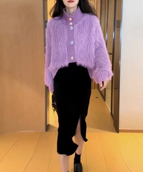 Miniministore(ミニミニストア)の「ファーカーディガン スタンドカラー 韓国(カーディガン/ボレロ・レディース・ラベンダー/ベージュ/ピンク/ホワイト・FREE)」の12枚目の写真