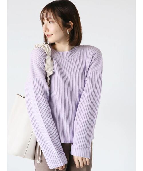 Te chichi TERRASSE（テチチテラス）の「ハイネックターンバックリブニット（ニット/セーター・レディース・ラベンダー/オフホワイト/チャコールグレー・F）」の9枚目の写真