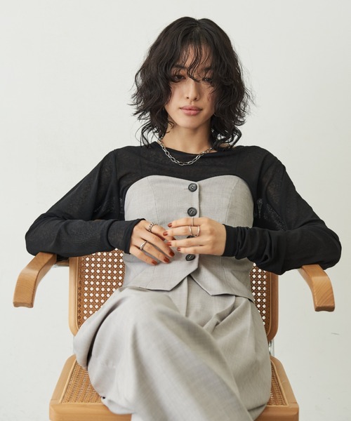 Aunt Marie's（アントマリーズ）の「フロントボタンビスチェ/セットアップ対応（チューブトップ・レディース・ライトグレー/ネイビー/グレー/ブラック・FREE）」の21枚目の写真