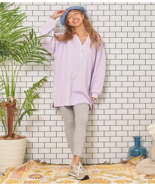 anap mimpi(アナップミンピ)の「シェルボタン ヘンリーネック 裏毛 スウェット ミニワンピース(ワンピース・レディース・ラベンダー/ベージュ系その他・FREE)」の15枚目の写真