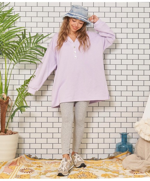 anap mimpi(アナップミンピ)の「シェルボタン ヘンリーネック 裏毛 スウェット ミニワンピース(ワンピース・レディース・ラベンダー/ベージュ系その他・FREE)」の13枚目の写真