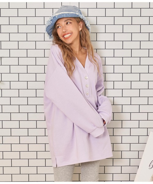 anap mimpi(アナップミンピ)の「シェルボタン ヘンリーネック 裏毛 スウェット ミニワンピース(ワンピース・レディース・ラベンダー/ベージュ系その他・FREE)」の17枚目の写真