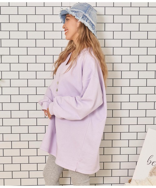 anap mimpi(アナップミンピ)の「シェルボタン ヘンリーネック 裏毛 スウェット ミニワンピース(ワンピース・レディース・ラベンダー/ベージュ系その他・FREE)」の16枚目の写真